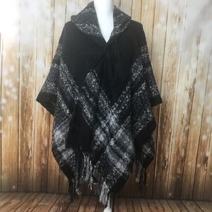 Maurice hood poncho wrap blanket black plaid cape
